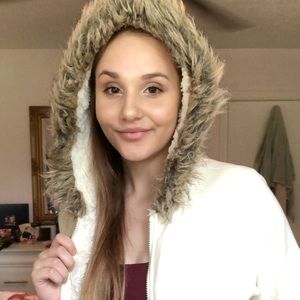 White fluffy winter jacket